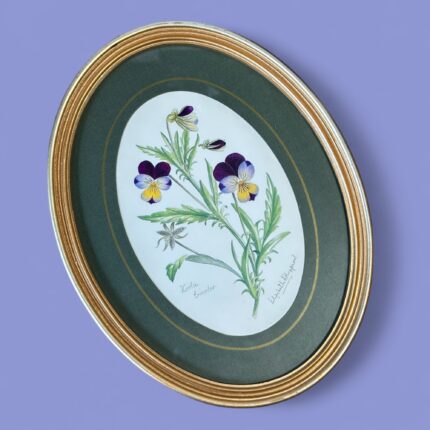 Vintage Elizabeth Sheppard Viola Tricolor Print, Oval Gold Frame, Avon UK Art