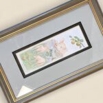 Vintage Julie Hockin 1987 Pig Print, Framed Animal Art, Olive Wood Frame