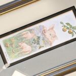 Vintage Julie Hockin 1987 Pig Print, Framed Animal Art, Olive Wood Frame