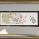 Vintage Julie Hockin 1987 Pig Print, Framed Animal Art, Olive Wood Frame
