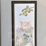 Vintage Julie Hockin 1987 Pig Print, Framed Animal Art, Olive Wood Frame
