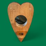 Rustic Pine Heart Wall Mirror with Shelf & Candle Holder - Vintage Wood Decor