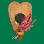 Rustic Pine Heart Wall Mirror with Shelf & Candle Holder - Vintage Wood Decor