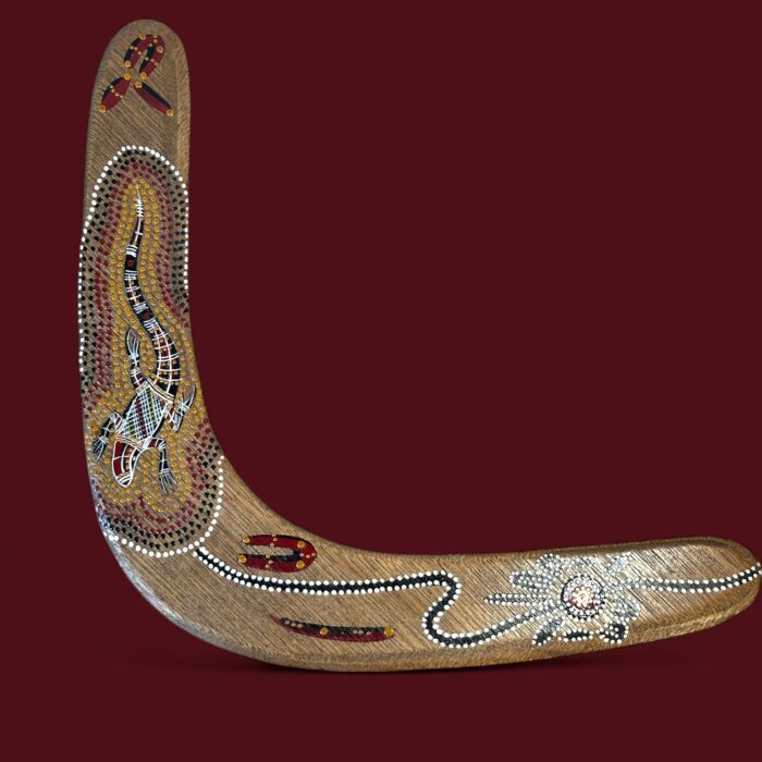 Vintage Aboriginal Boomerang, 16" Hand Painted Lizard, Birubi Art by Trisha Mason