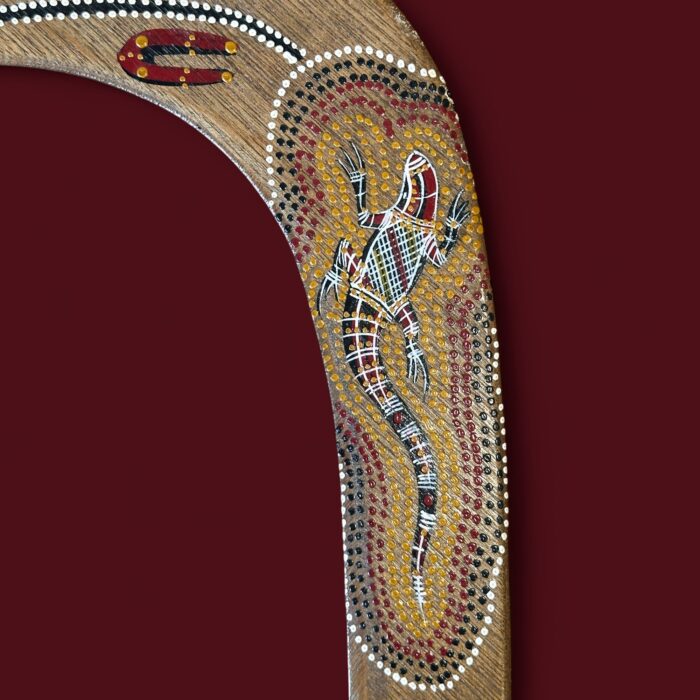 Vintage Aboriginal Boomerang, 16" Hand Painted Lizard, Birubi Art by Trisha Mason