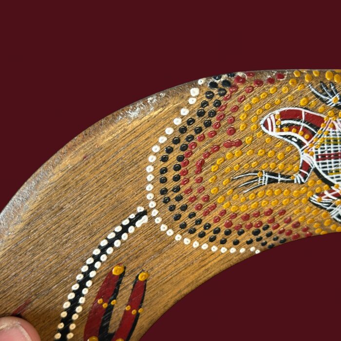 Vintage Aboriginal Boomerang, 16" Hand Painted Lizard, Birubi Art by Trisha Mason