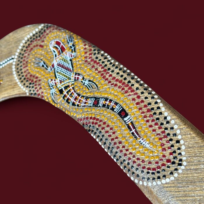 Vintage Aboriginal Boomerang, 16" Hand Painted Lizard, Birubi Art by Trisha Mason