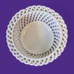 Vintage Casasus Spanish Ceramic Bowl, Mid-Century Basketweave Pedestal Tazza, 1