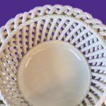 Vintage Casasus Spanish Ceramic Bowl, Mid-Century Basketweave Pedestal Tazza, 1