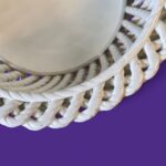 Vintage Casasus Spanish Ceramic Bowl, Mid-Century Basketweave Pedestal Tazza, 1