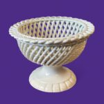 Vintage Casasus Spanish Ceramic Bowl, Mid-Century Basketweave Pedestal Tazza, 1