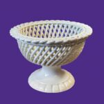 Vintage Casasus Spanish Ceramic Bowl, Mid-Century Basketweave Pedestal Tazza, 1