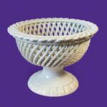 Vintage Casasus Spanish Ceramic Bowl, Mid-Century Basketweave Pedestal Tazza, 1