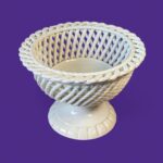 Vintage Casasus Spanish Ceramic Bowl, Mid-Century Basketweave Pedestal Tazza, 1