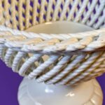 Vintage Casasus Spanish Ceramic Bowl, Mid-Century Basketweave Pedestal Tazza, 1