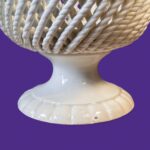Vintage Casasus Spanish Ceramic Bowl, Mid-Century Basketweave Pedestal Tazza, 1