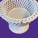 Vintage Casasus Spanish Ceramic Bowl, Mid-Century Basketweave Pedestal Tazza, 1