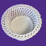 Vintage Casasus Spanish Ceramic Bowl, Mid-Century Basketweave Pedestal Tazza, 1