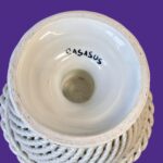 Vintage Casasus Spanish Ceramic Bowl, Mid-Century Basketweave Pedestal Tazza, 1