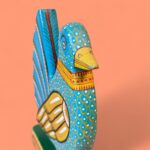 Vintage Indian Pattachitra Hand-Painted Wooden Bird Scul