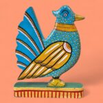 Vintage Indian Pattachitra Hand-Painted Wooden Bird Scul