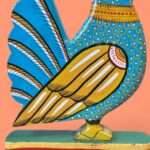 Vintage Indian Pattachitra Hand-Painted Wooden Bird Scul