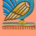 Vintage Indian Pattachitra Hand-Painted Wooden Bird Scul