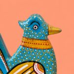Vintage Indian Pattachitra Hand-Painted Wooden Bird Scul