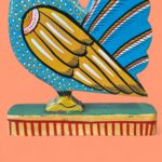 Vintage Indian Pattachitra Hand-Painted Wooden Bird Scul