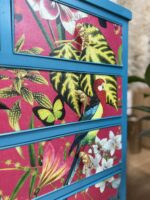 Vibrant Tropical Statement Chest of Drawers | Hand-Painted in Turquoise with Pink Botanical Decoupage