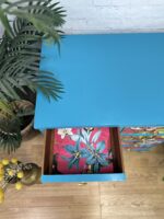 Vibrant Tropical Statement Chest of Drawers | Hand-Painted in Turquoise with Pink Botanical Decoupage
