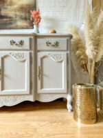 Vintage Queen Anne Sideboard Large, Carved Details, Neutral, Paint Wash