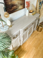 Vintage Queen Anne Sideboard Large, Carved Details, Neutral, Paint Wash