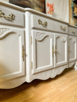Vintage Queen Anne Sideboard Large, Carved Details, Neutral, Paint Wash