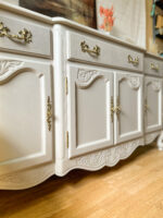 Vintage Queen Anne Sideboard Large, Carved Details, Neutral, Paint Wash
