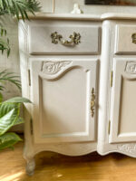 Vintage Queen Anne Sideboard Large, Carved Details, Neutral, Paint Wash