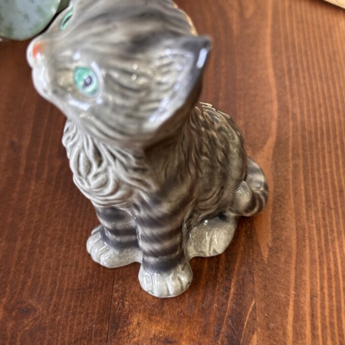 Vintage Goebel Cat Figurine, 1970s W. Germany Grey Tabby, Green Eyes 31006-11