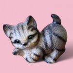 Vintage 1983 Harvey Knox Tabby Cat Figurine, Small Ceramic Kitten, Japan Made