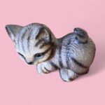 Vintage 1983 Harvey Knox Tabby Cat Figurine, Small Ceramic Kitten, Japan Made