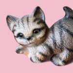 Vintage 1983 Harvey Knox Tabby Cat Figurine, Small Ceramic Kitten, Japan Made