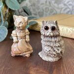 Vintage Pair Cat Ornaments, Resin Figurines, Big Eyes & Cat in Dress, Retro Kitsch