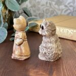 Vintage Pair Cat Ornaments, Resin Figurines, Big Eyes & Cat in Dress, Retro Kitsch