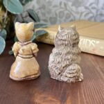 Vintage Pair Cat Ornaments, Resin Figurines, Big Eyes & Cat in Dress, Retro Kitsch