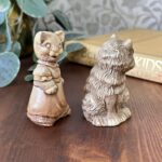 Vintage Pair Cat Ornaments, Resin Figurines, Big Eyes & Cat in Dress, Retro Kitsch