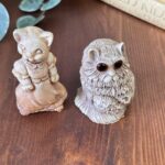 Vintage Pair Cat Ornaments, Resin Figurines, Big Eyes & Cat in Dress, Retro Kitsch