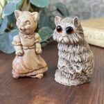Vintage Pair Cat Ornaments, Resin Figurines, Big Eyes & Cat in Dress, Retro Kitsch