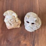 Vintage Pair Cat Ornaments, Resin Figurines, Big Eyes & Cat in Dress, Retro Kitsch