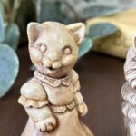 Vintage Pair Cat Ornaments, Resin Figurines, Big Eyes & Cat in Dress, Retro Kitsch