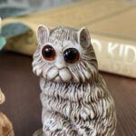 Vintage Pair Cat Ornaments, Resin Figurines, Big Eyes & Cat in Dress, Retro Kitsch