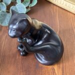 Vintage 1950s Style MCM Brown Cat Ornament, Resin Kitty Figurine, Retro Decor